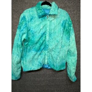 80s Turquoise Teal Tie Dye Textured Jacket Zip Front Collar Size Medium